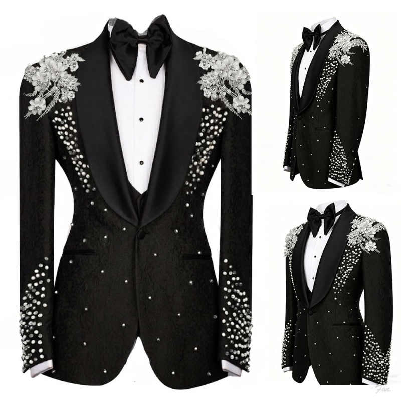 Men'S Formal Dinner Wear - キラキラクリスタルスーツ男性用ショールラペル 1 ボタンプロムブレザー 2 ピース結婚式ディナーフォーマルパーティーカスタマイズされた衣装オム