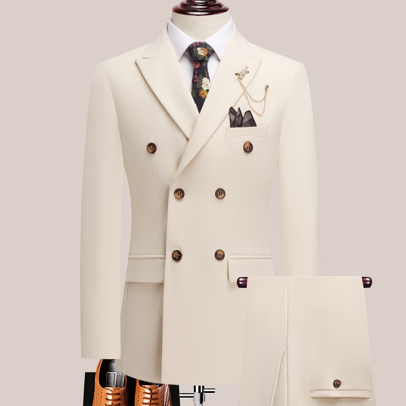 Men'S Formal Dinner Wear - メンズスーツセット 高級感のあるディープホワイト ダブルブレスト カジュアル デイリー メンズウェア