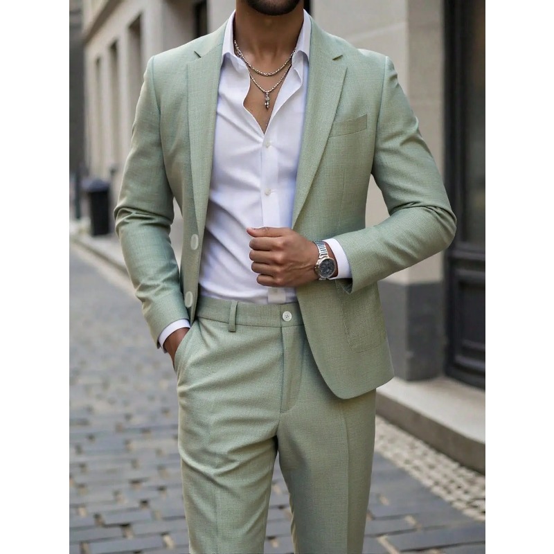 Men'S Formal Dinner Wear - ビジネスマン向け無地スーツ＆パンツセット、スリムフィット、大きなポケット付き、春・秋のディナー＆結婚式用