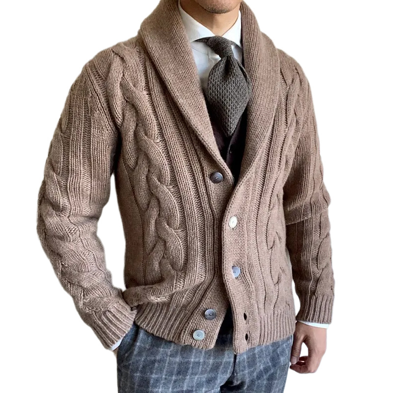 Men Formal Wear Coat - 2026 秋冬新作ニットカーディガンメンズラペル長袖ツイストセータージャケット紳士服