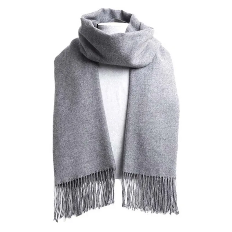 Men Formal Wear With Scarf - Botvotee ソリッドカラー イミテーションカシミアスカーフ 秋冬用 厚手 ロングフリンジショール