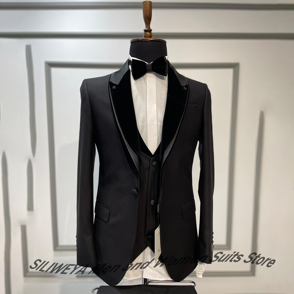 Men'S Formal Dinner Wear - エレガントなメンズウェディングスーツ レッドカーペットガラ用 3ピースセット スリムフィットタキシードブレザー+ベスト+パンツ フォーマルディナーパーティーウェア