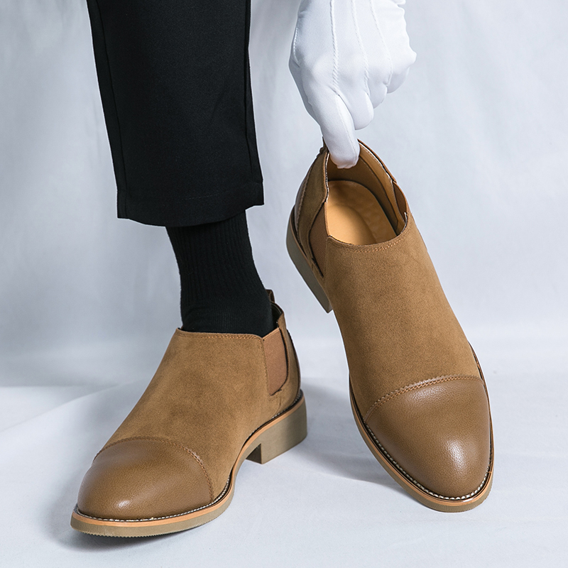 Men Formal Wear Brown - メンズレトロフォーマルシューズ ブラックブラウン パッチワーク フロストレザーシューズ ワンフット ビジネス