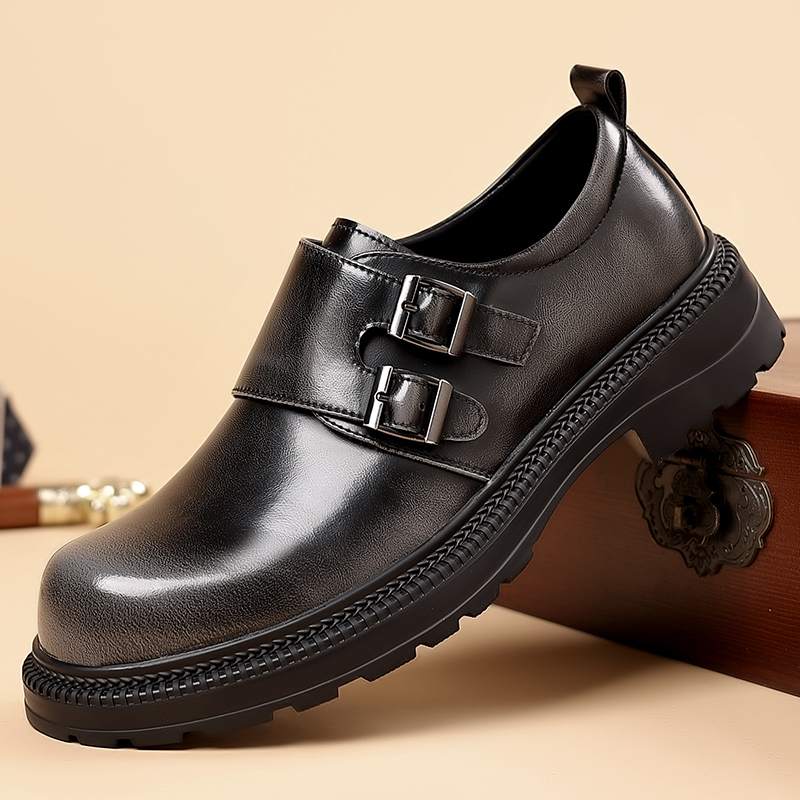 Men Formal Wear Brown - レトロブラウンメンズレザーカジュアルシューズ厚底耐摩耗性ビジネスフォーマルシューズハイエンド機会男性の結婚式の靴