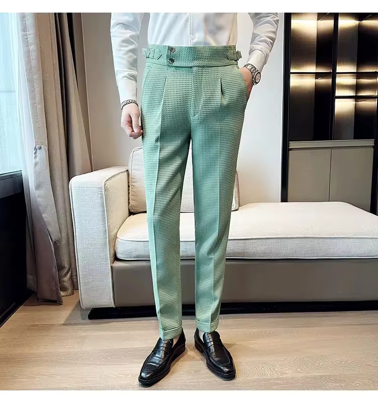 Men Formal Wear Brands - トップブランドメンズファッションパンツ男性用ハイウエストワッフルビジネスカジュアルスーツパンツ男性服フォーマルウェアトラウザーズ