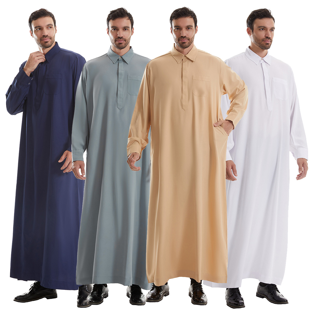 Arabic Formal Wear Men - メンズジュバ・トーベ、メンズロングシャツドレス、イード・ムスリム2025、ラマダン・ラペルローブ、サウジ・ムスリムウェア、アバヤ・カフタン、ドバイ・アラブドレス