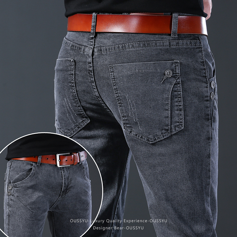 Men Formal Wear Brands - ブランド服男性弾性スリムレッグデニムジーンズカジュアルビジネス長ズボン通気性オフィスワークパンツフォーマルウェア秋