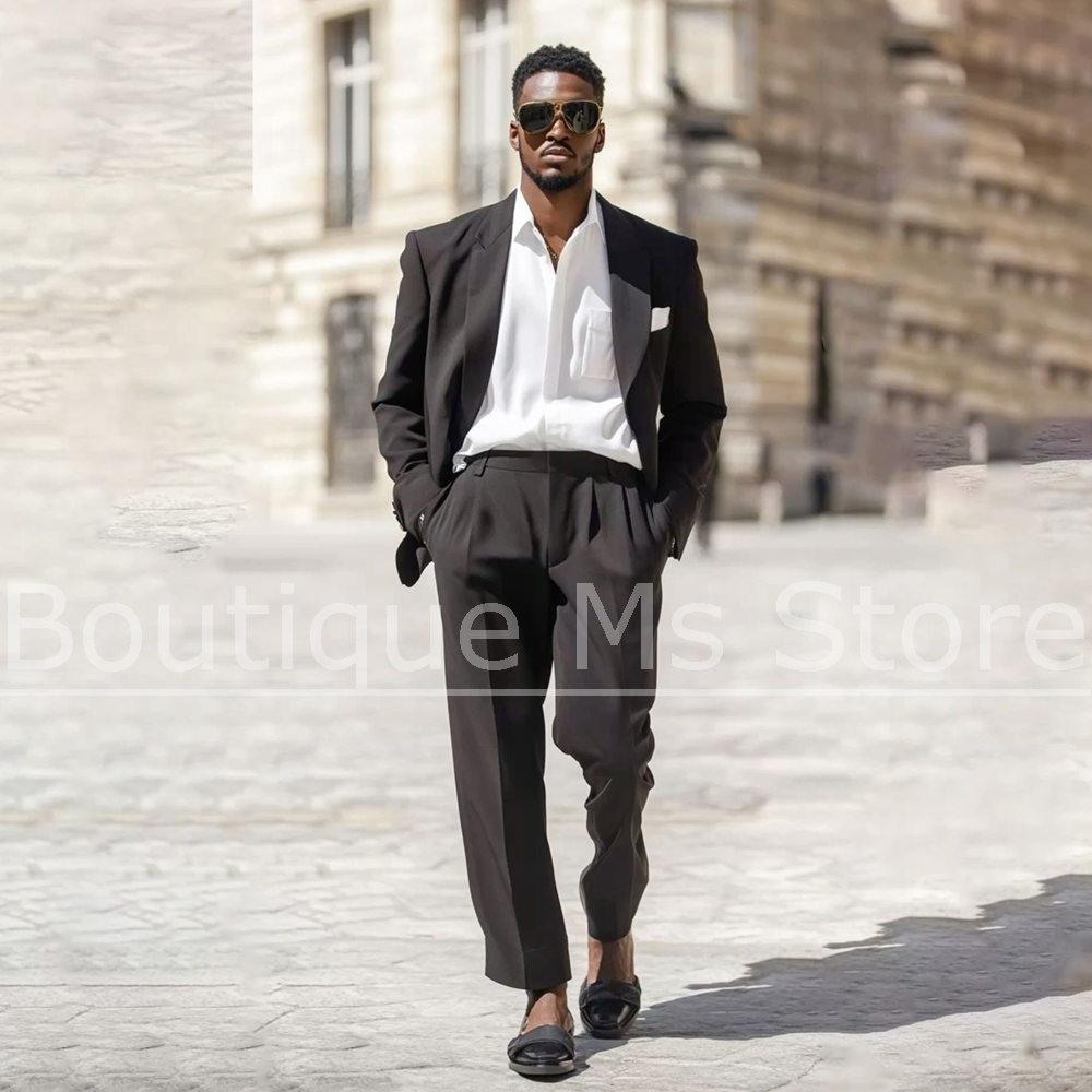 Men Formal Wear Brown - ダークブラウンメンズスーツ 2 ピース シングルブレスト 結婚式 ビジネス