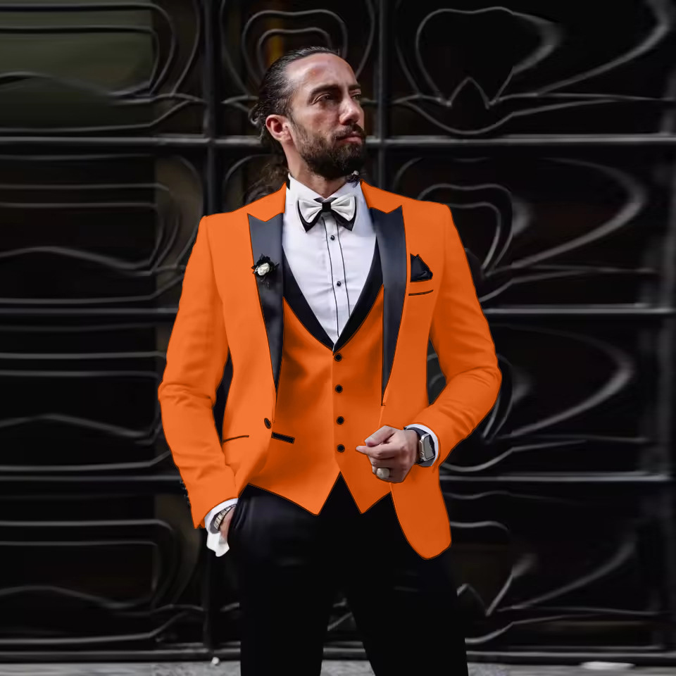 Men'S Formal Dinner Wear - メンズスリムフィット3ピースタキシード、ワンボタンピークドラペルジャケット、ベストとトラウザーズ付き - フォーマルビジネスディナーウェア、ウェディングスーツ