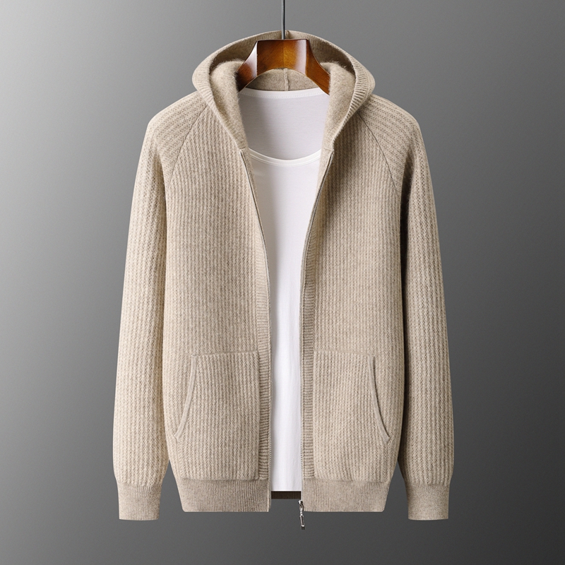 Men Formal Wear Coat - 新しいメンズ厚いジッパーパーカーカーディガン100%メリノウールニットセーターカジュアルルーズ秋/冬暖かいパーカー長袖ジャケット