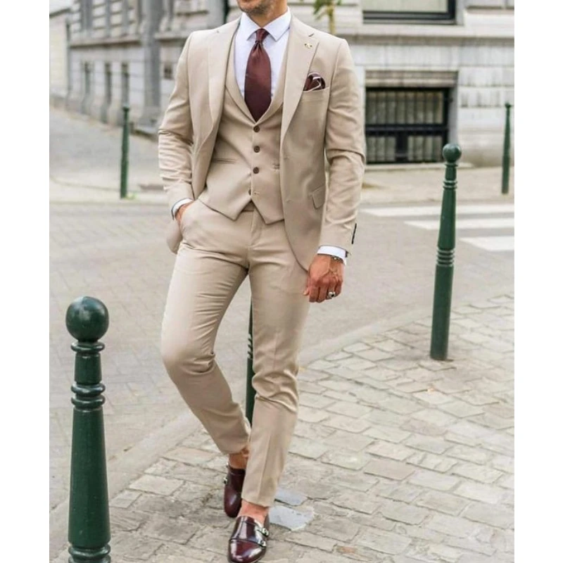 Men'S Formal Dinner Wear - ノッチドラペルメンズスーツスリムフィットビジネスフォーマル3ピーススーツセット男性用ディナープロムグルームタキシードウェディングゲストウェア
