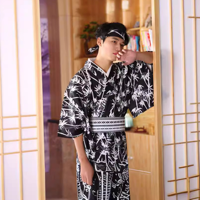Traditional Japanese Men'S Formal Wear - メンズ和風竹模様着物 – しわになりにくい繊維生地、写真撮影、舞台、映画用フォーマルウェア