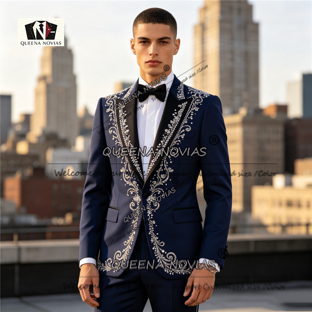 Men'S Formal Dinner Wear - メンズフォーマルウェア タキシードスーツ スリムフィット クリスタルビーズ装飾 ジャケット パンツ