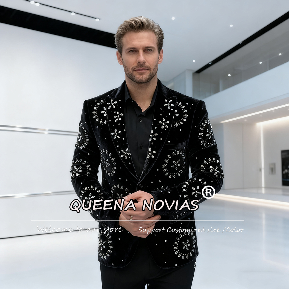 高級ダイヤモンドストーンスーツ男性用結婚式 2 ピースベルベ - Men'S Formal Dinner Wear のレビューと価格
