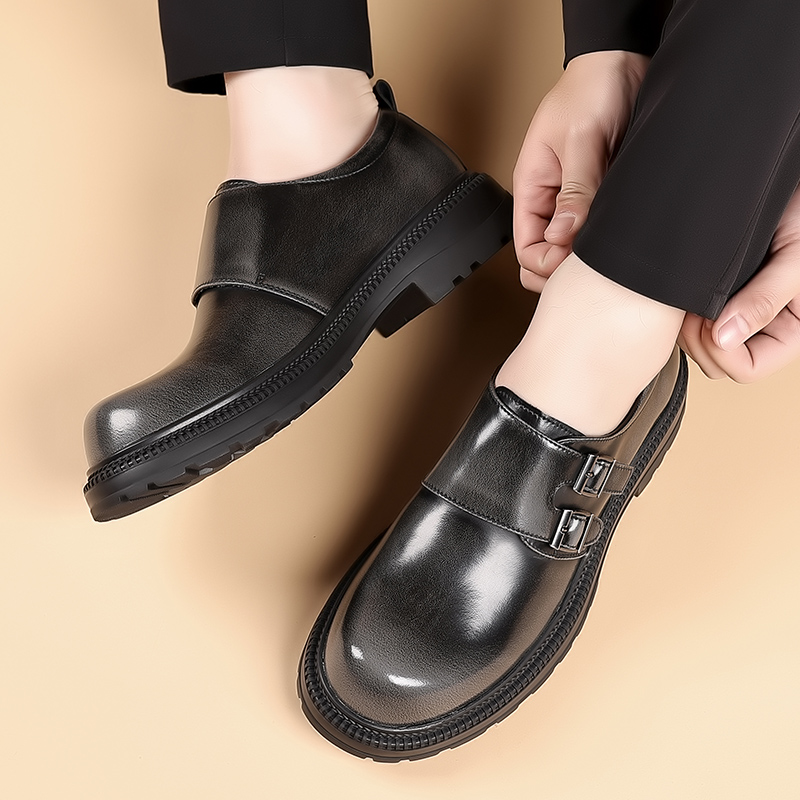 レトロブラウンメンズレザーカジュアルシューズ厚底耐摩耗性ビジ - Men Formal Wear Brown のレビューと価格