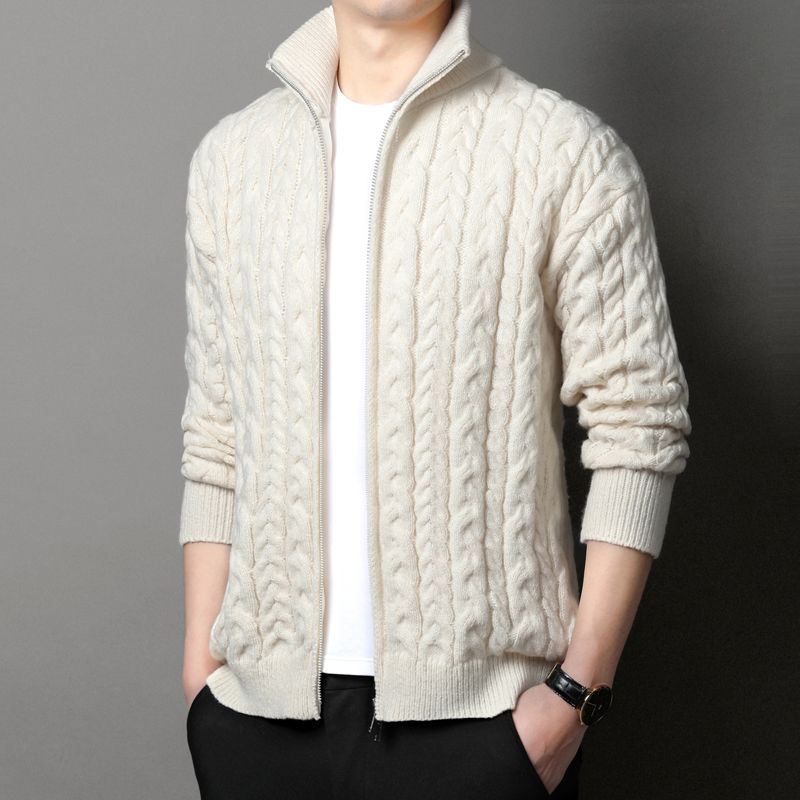 メンズ スタンドカラー ケーブルニット フルジップ ポケット - Men Formal Wear Coat のレビューと価格