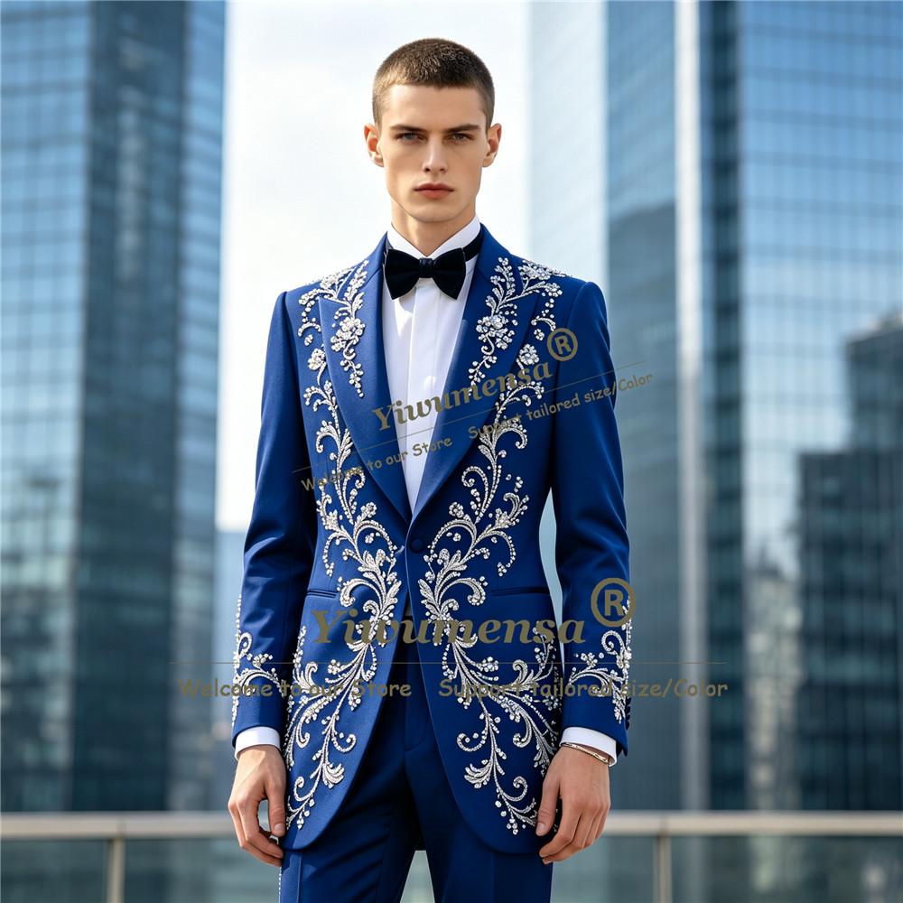 ラグジュアリークリスタルビーズ装飾メンズスーツ 2ピースセッ - Men'S Formal Dinner Wear のレビューと価格