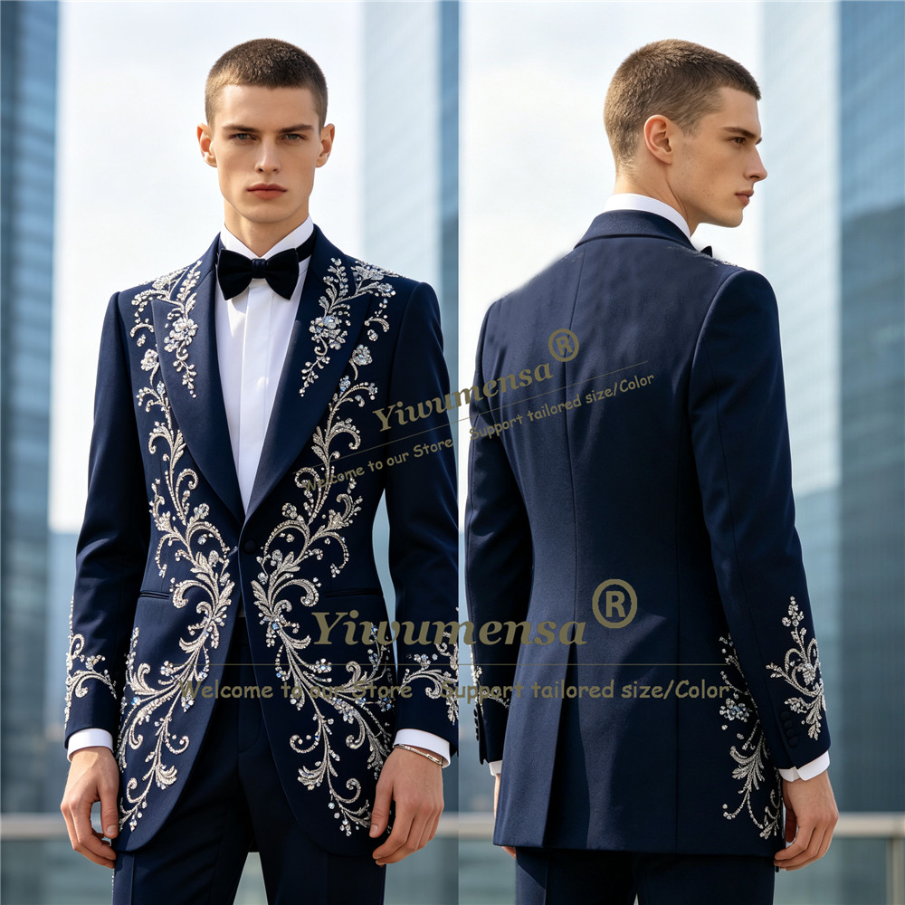 ラグジュアリークリスタルビーズ装飾メンズスーツ 2ピースセッ - Men'S Formal Dinner Wear のレビューと価格