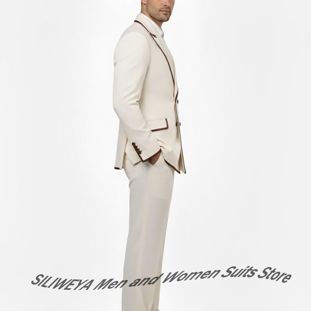 スタイリッシュなメンズダブルブレストスーツセット ブラウンパ - Men Formal Wear Brown のレビューと価格