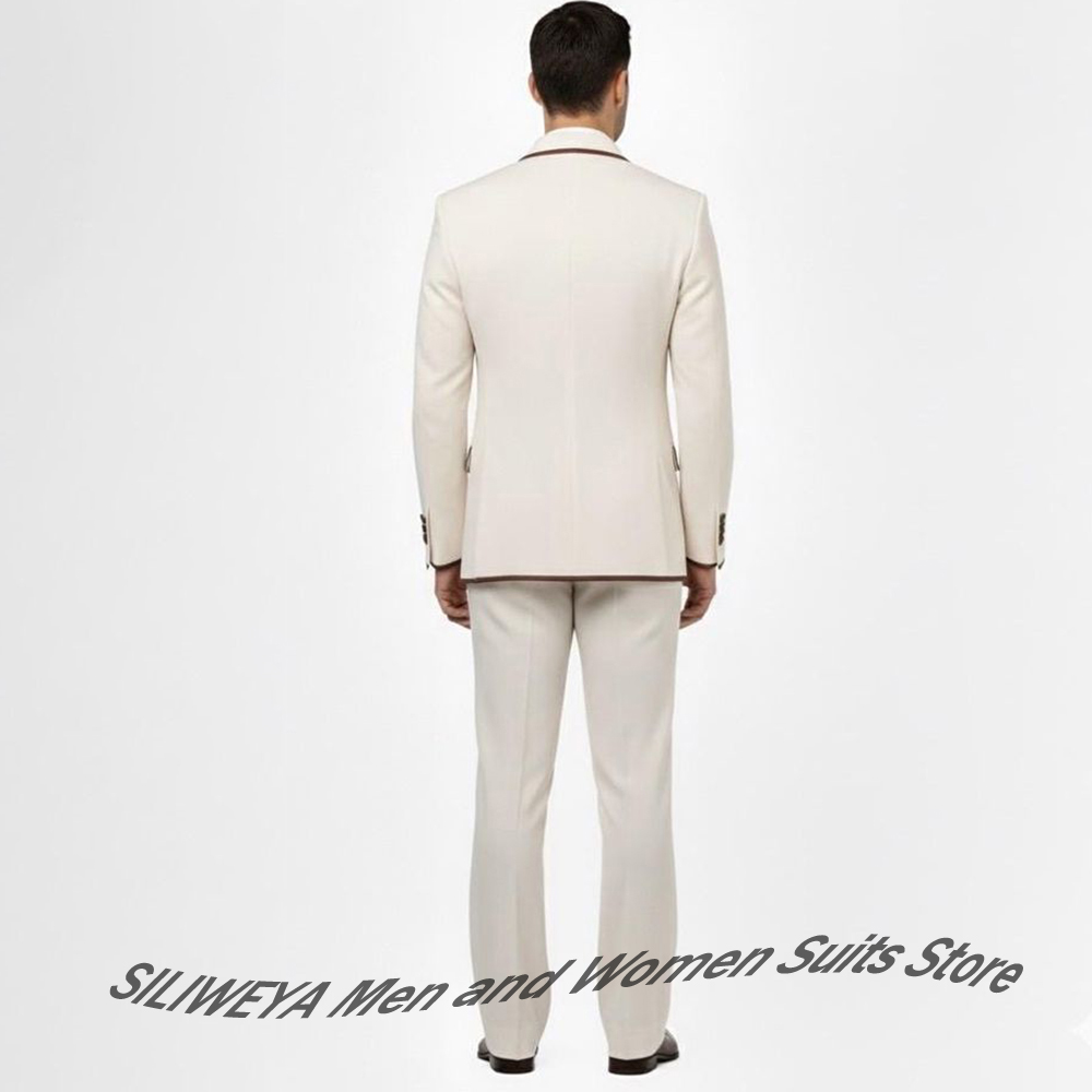 スタイリッシュなメンズダブルブレストスーツセット ブラウンパ - Men Formal Wear Brown のレビューと価格