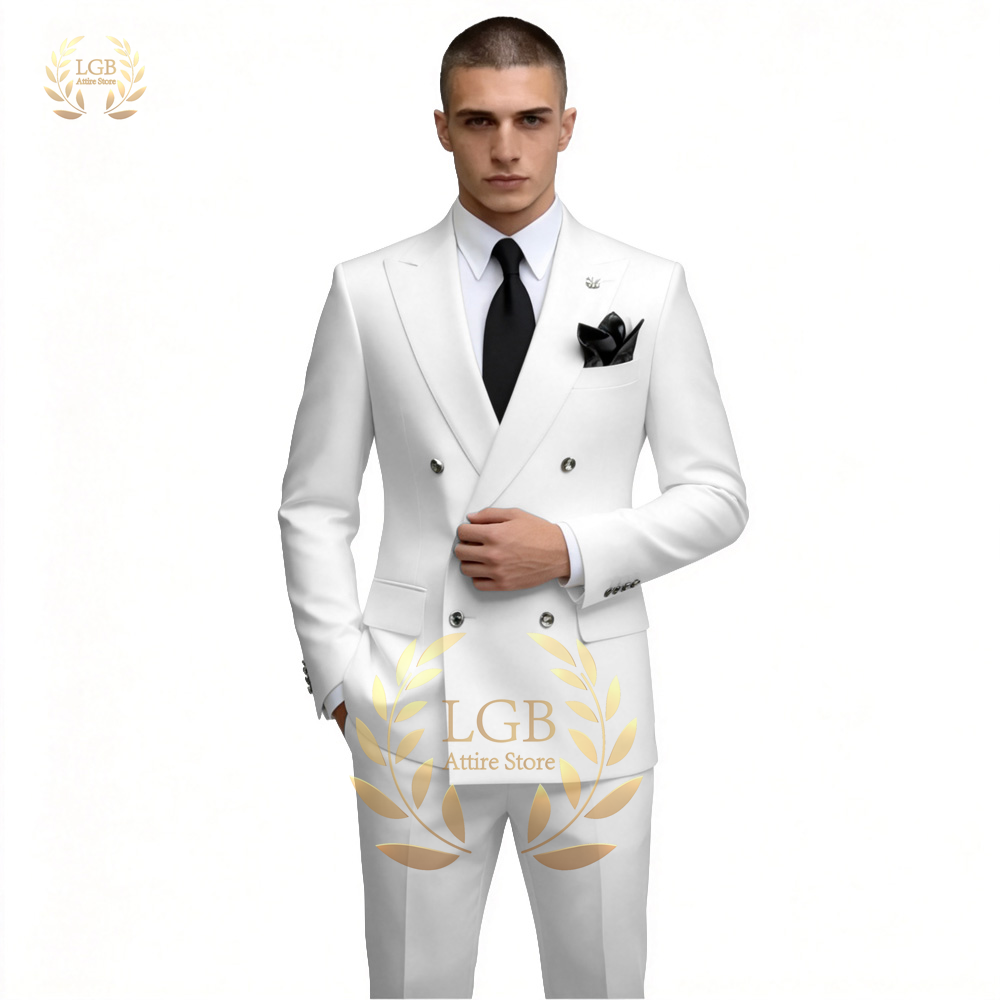 メンズホワイトダブルブレストスーツ2ピースセットスリムフィッ - Men'S Formal Dinner Wear のレビューと価格