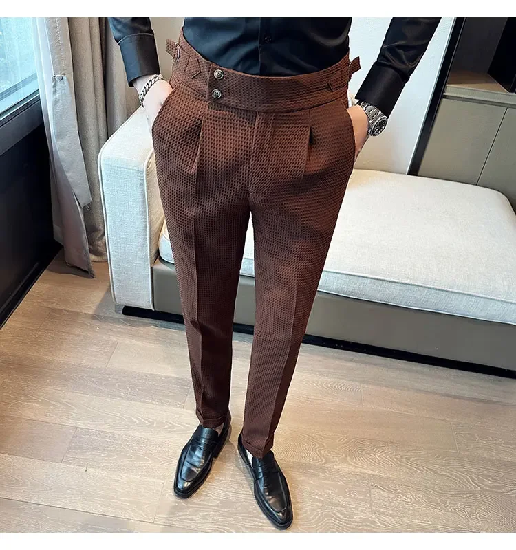 トップブランドメンズファッションパンツ男性用ハイウエストワッ - Men Formal Wear Brands のレビューと価格