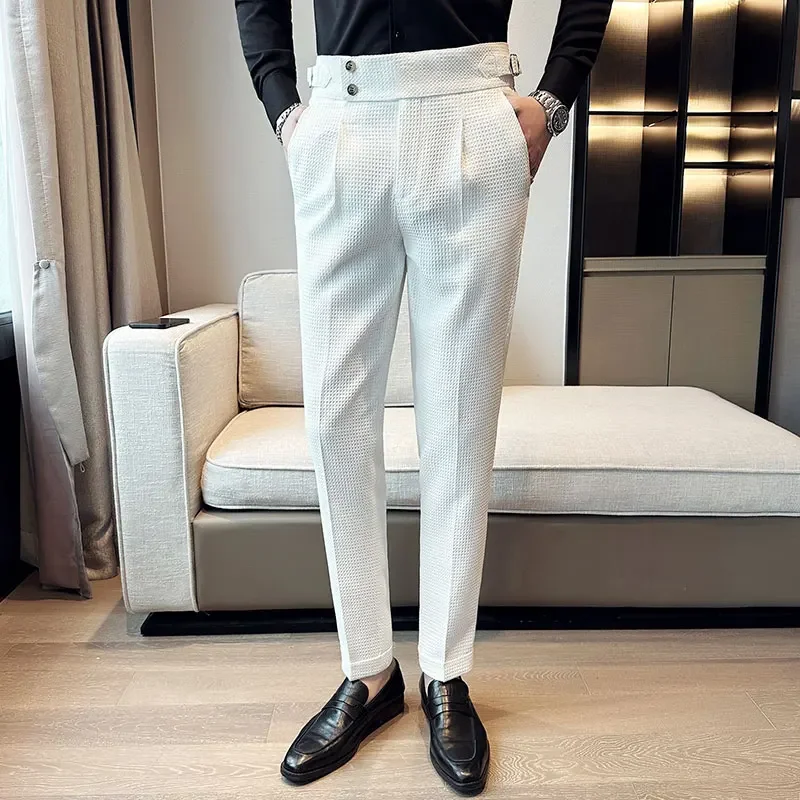 トップブランドメンズファッションパンツ男性用ハイウエストワッ - Men Formal Wear Brands のレビューと価格