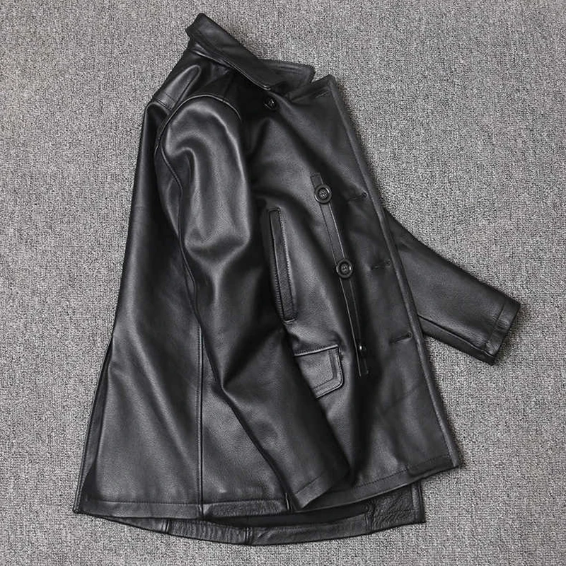 メンズ本革スリムフィットジャケット,ミドル丈ラペルウインドブ - Men Formal Wear Coat のレビューと価格