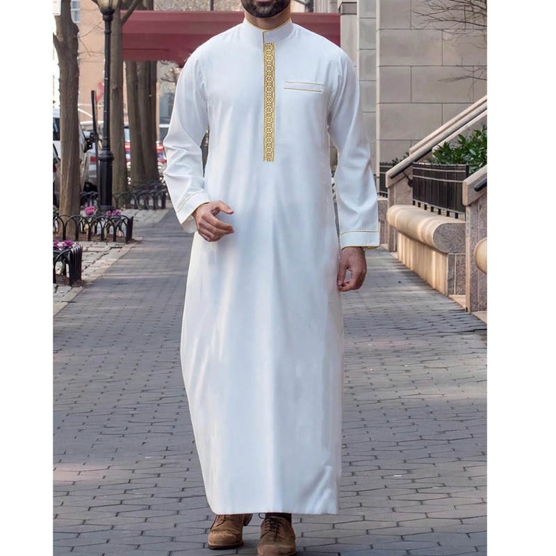 アラブの男性用トーブ、刺繍入り長袖ルーズフィットイスラム教徒 - Arabic Formal Wear Men のレビューと価格
