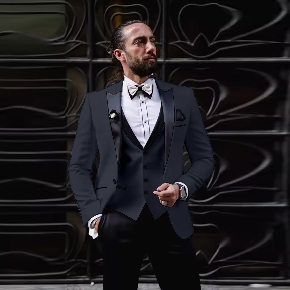 メンズスリムフィット3ピースタキシード、ワンボタンピークドラ - Men'S Formal Dinner Wear のレビューと価格