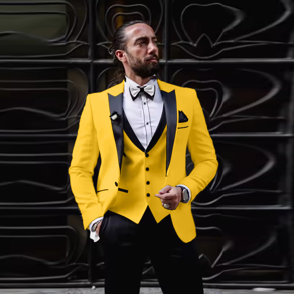 メンズスリムフィット3ピースタキシード、ワンボタンピークドラ - Men'S Formal Dinner Wear のレビューと価格