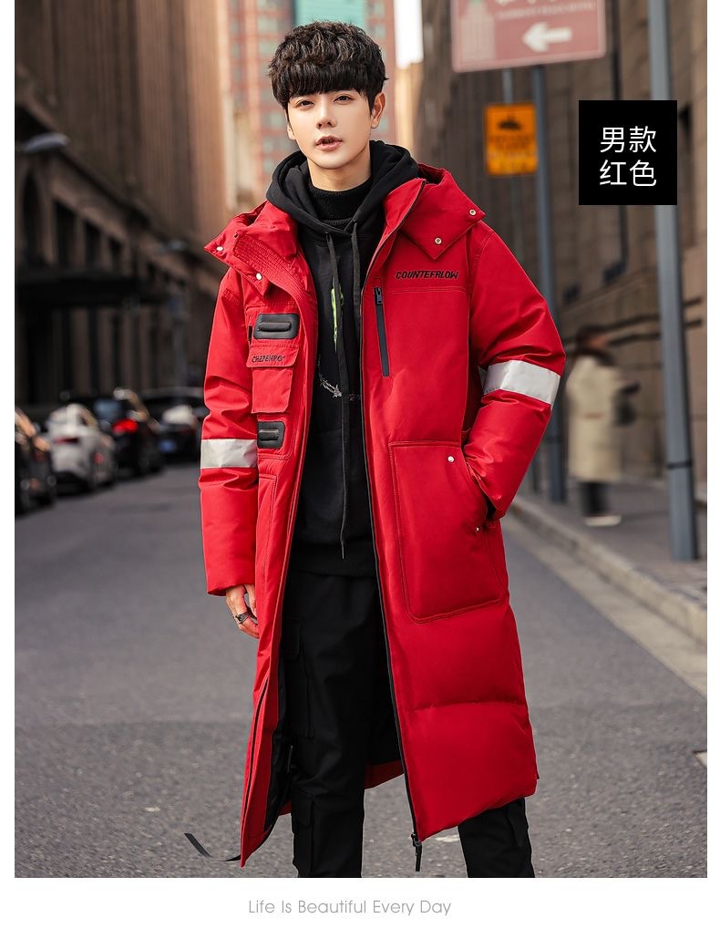 メンズ冬用フード付きロングダウンジャケット、カップル向けダッ - Men Formal Wear Coat のレビューと価格