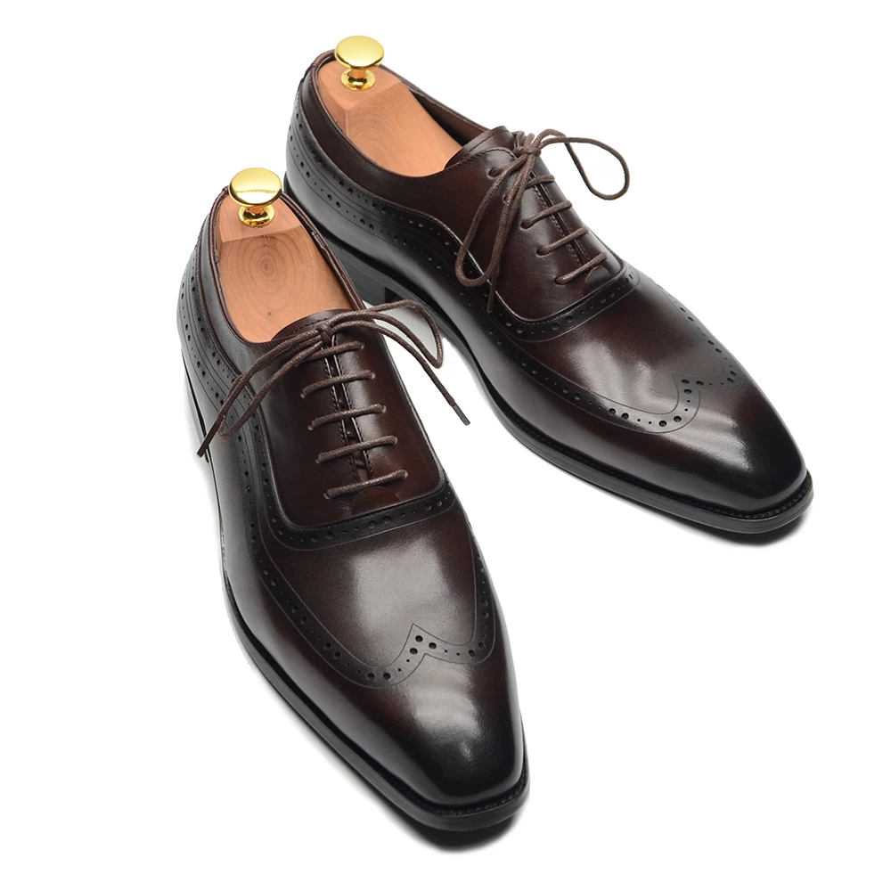 高級メンズウィングチップオックスフォードドレスシューズ本革ブ - Men Formal Wear Brown のレビューと価格