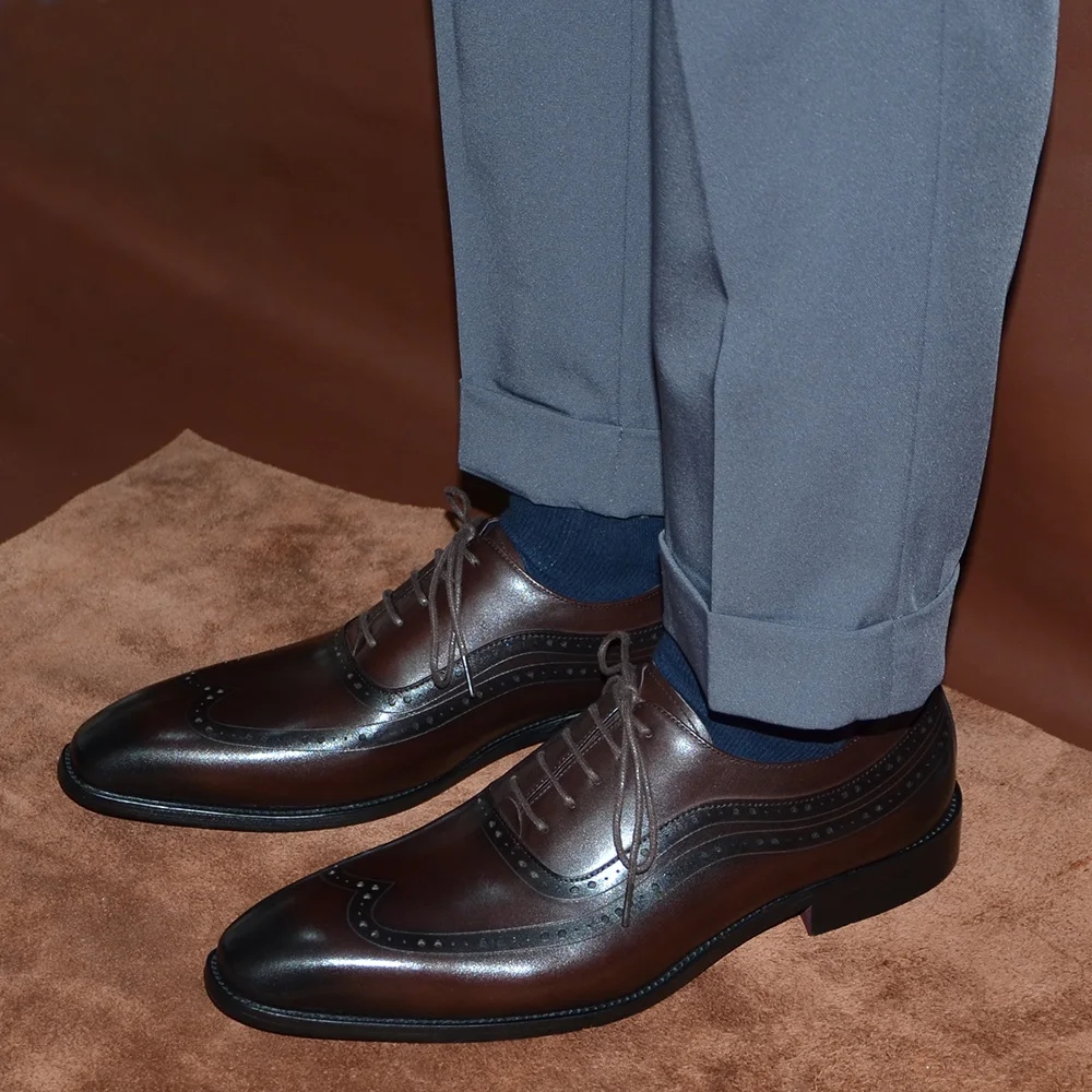 高級メンズウィングチップオックスフォードドレスシューズ本革ブ - Men Formal Wear Brown のレビューと価格