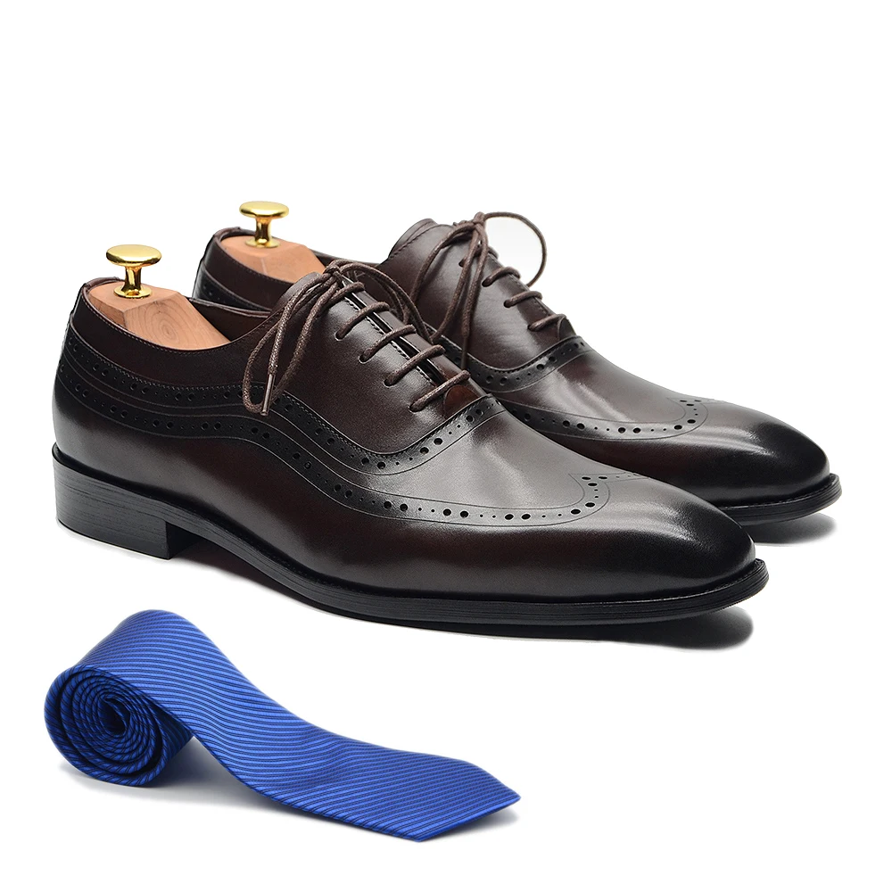 高級メンズウィングチップオックスフォードドレスシューズ本革ブ - Men Formal Wear Brown のレビューと価格