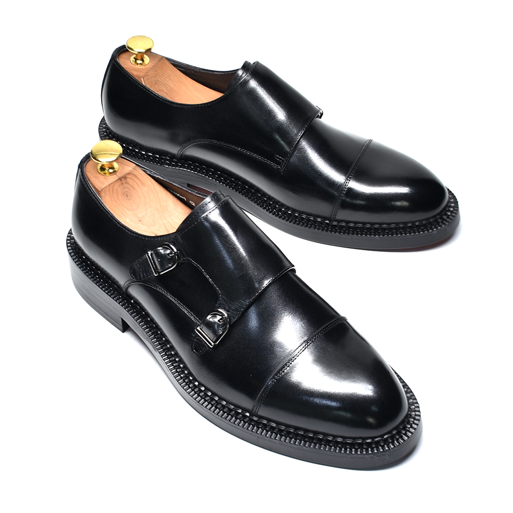 高級本革製メンズウェディングドレスシューズ、バックル付きモン - Men Formal Wear Brown のレビューと価格